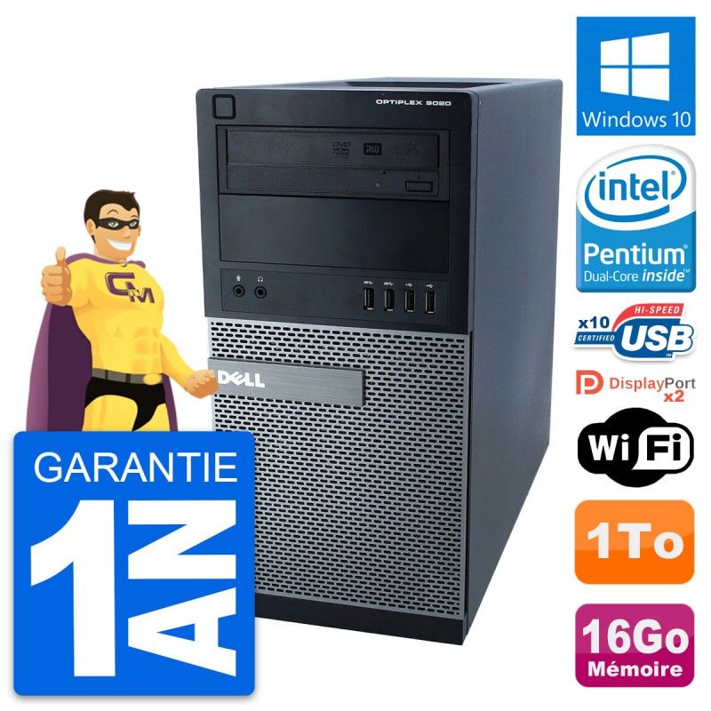 Dell Optiplex 9020 Desktop Computer - Intel Pentium G3220, 16GB RAM, 1TB HDD, Windows 10, WiFi