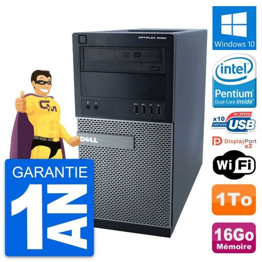 Computadora de escritorio Dell Optiplex 9020 - Procesador Intel Pentium G3220, 16 GB de RAM, 1 TB HDD, Windows 10, WiFi
