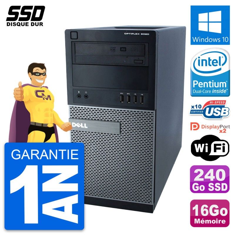 Dell OptiPlex 9020 Desktop PC - Intel Pentium G3220, 16GB RAM, 240GB SSD, Windows 10, WiFi