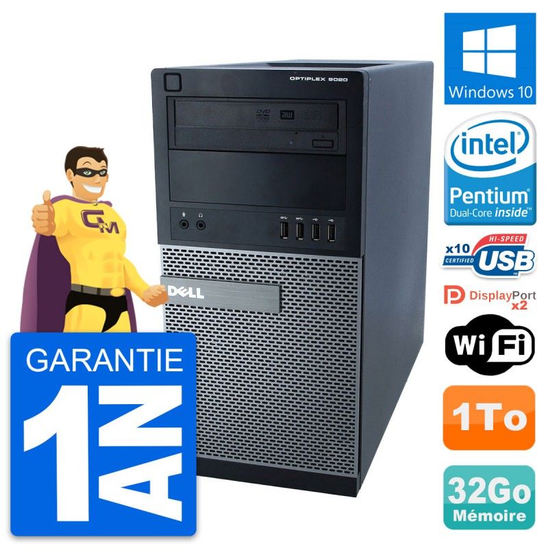 Dell Optiplex 9020 Desktop Computer - Intel Pentium G3220, 32GB RAM, 1TB HDD, Windows 10, WiFi