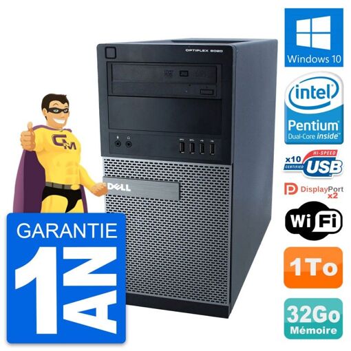 Computadora de escritorio Dell Optiplex 9020 - Procesador Intel Pentium G3220, 32GB de RAM, 1TB HDD, Windows 10, WiFi