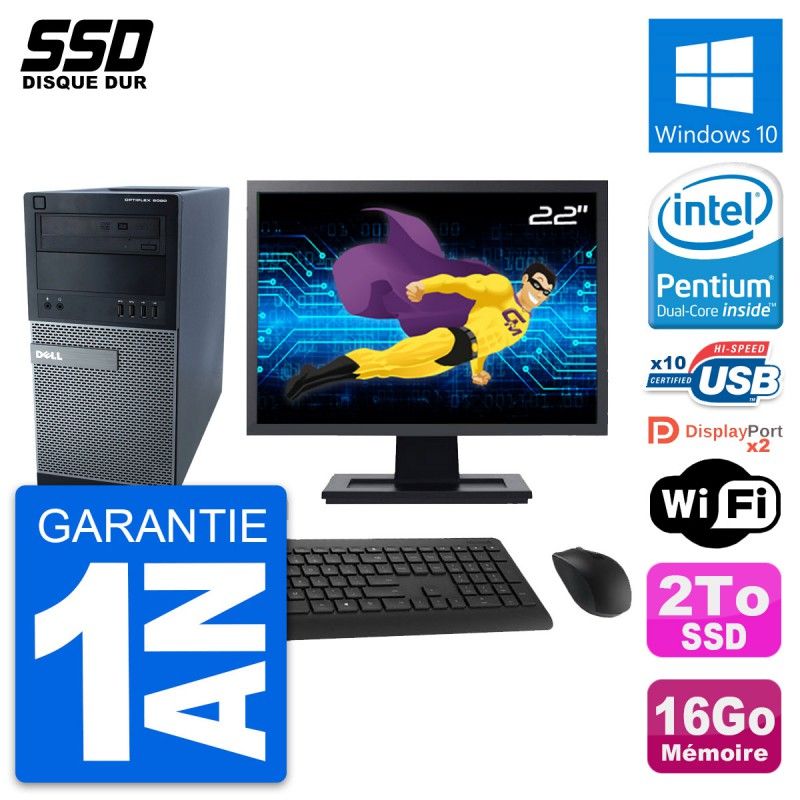Dell Optiplex 9020 Desktop Computer, 22" Screen, Intel Pentium G3220, 16GB RAM, 2TB SSD, Windows 10, WiFi