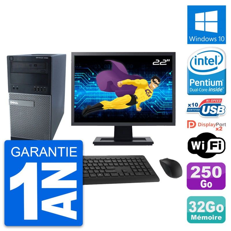 Dell Optiplex 9020 Desktop PC - 22" Screen, Intel Pentium G3220, 32GB RAM, 250GB HDD, Windows 10, WiFi