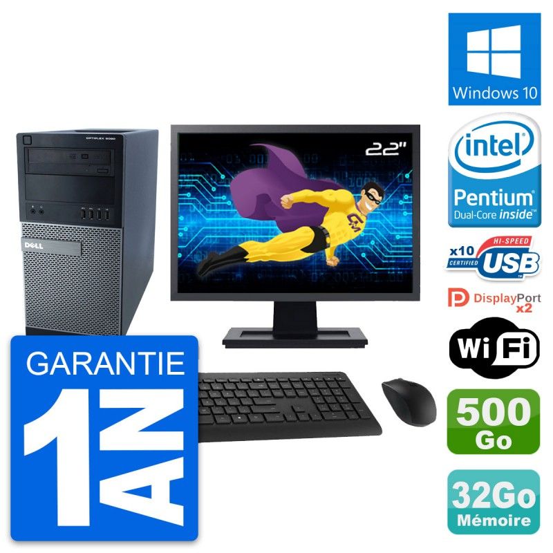 Dell Optiplex 9020 Desktop PC - 22" Screen, Intel G3220, 32GB RAM, 500GB HDD, Windows 10, WiFi