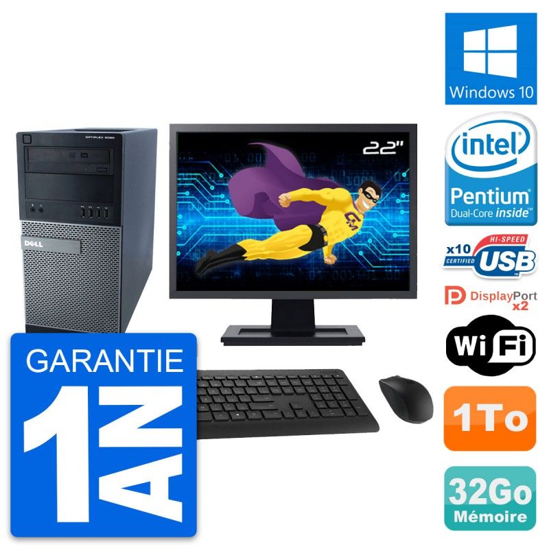 Dell Optiplex 9020 Desktop PC - 22" Screen, Intel G3220, 32GB RAM, 1TB HDD, Windows 10, WiFi