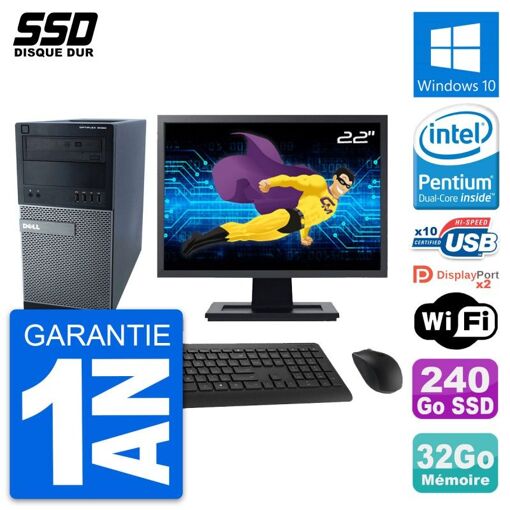 Computadora de escritorio Dell Optiplex 9020, pantalla de 22', procesador Pentium G3220, 32GB de RAM, 240GB SSD, Windows 10, WiFi