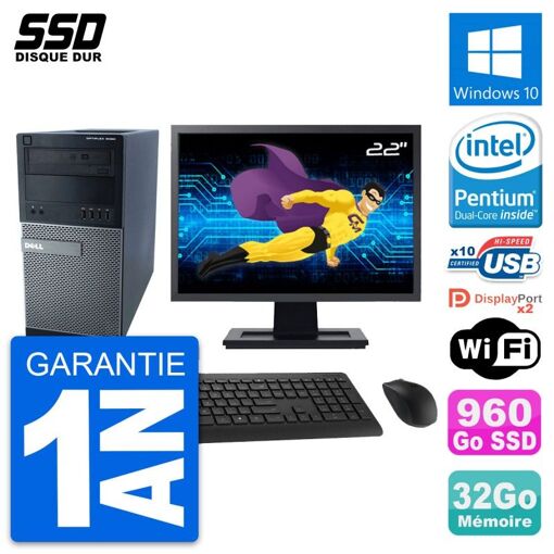 PC de escritorio Dell Optiplex 9020 - Pantalla de 22'', Intel Pentium G3220, 32GB de RAM, 960GB SSD, Windows 10, WiFi