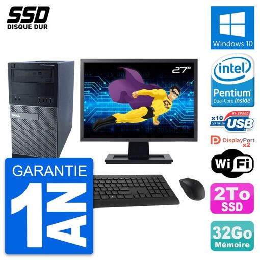 PC de escritorio Dell Optiplex 9020 - Pantalla de 27', Intel Pentium G3220, 32GB de RAM, 2TB SSD, Windows 10, Wi-Fi