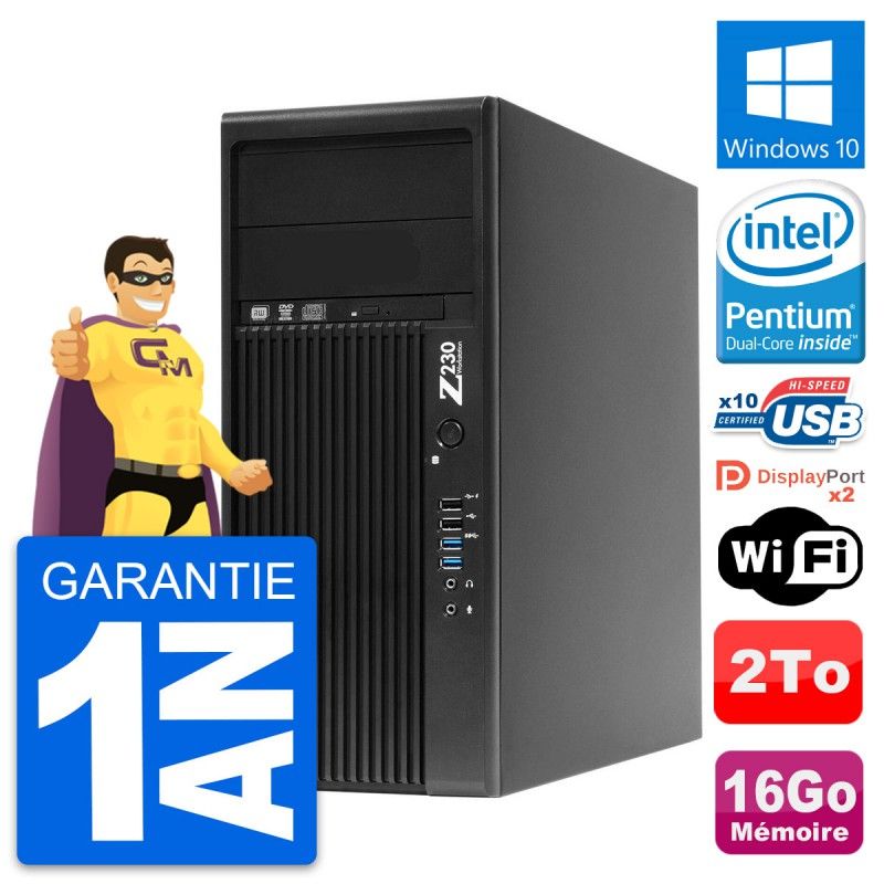 PC de trabajo HP Z230 - Procesador Intel Pentium G3220, 16 GB de RAM, 2 TB HDD, Windows 10, WiFi