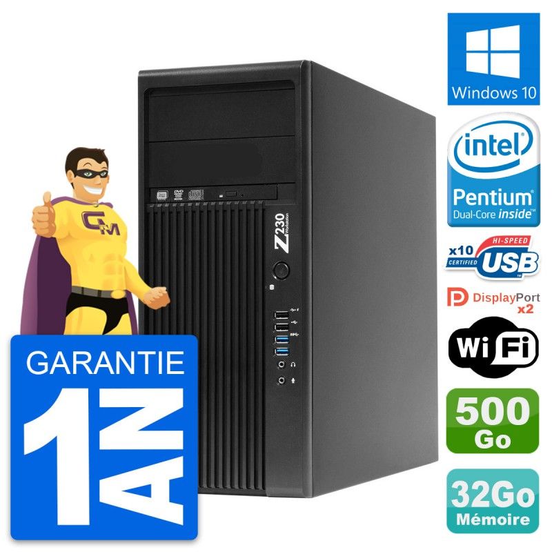 Estación de trabajo HP Z230 - Procesador Intel Pentium G3220, 32GB de RAM, 500GB HDD, Windows 10, WiFi