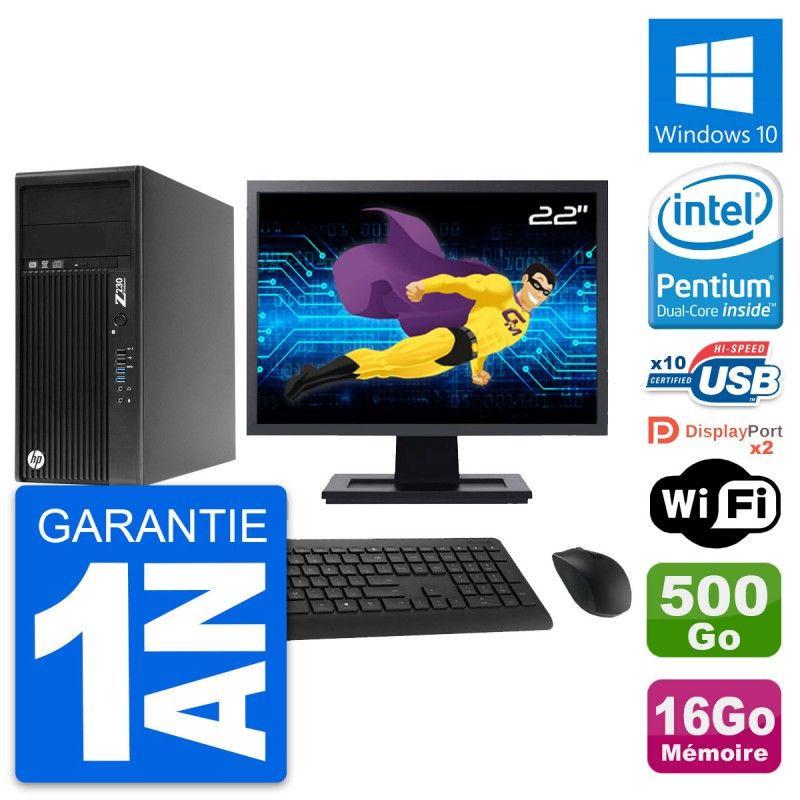 HP Z230 Workstation PC - 22" Screen, Intel G3220, 16GB RAM, 500GB HDD, Windows 10, Wifi