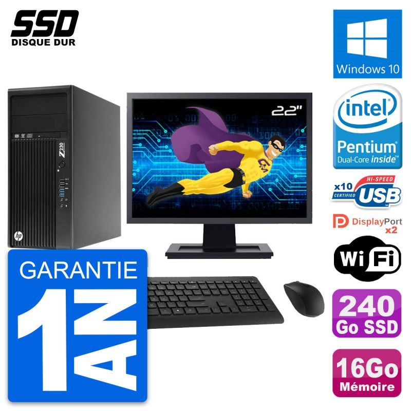 HP Z230 WorkStation 22" Screen, Intel Pentium G3220, 16GB RAM, 240GB SSD, Windows 10, WiFi