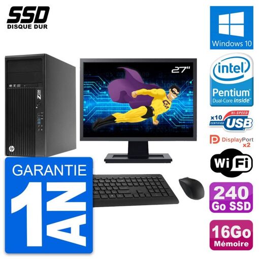 HP Z230 Workstation PC - 27" Screen, Intel Pentium G3220, 16GB RAM, 240GB SSD, Windows 10, WiFi