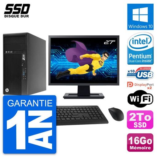 HP Z230 Workstation Computer - 27" Screen, Intel Pentium G3220, 16GB RAM, 2TB SSD, Windows 10, WiFi