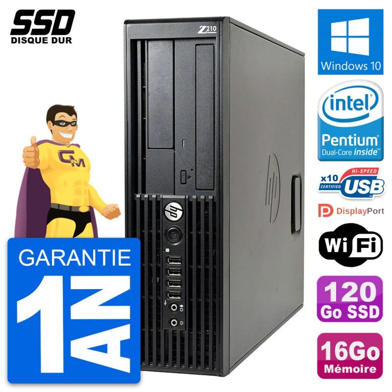 HP WorkStation Z210 SFF Computer - Intel Pentium G630, 16GB RAM, 120GB SSD, Windows 10, WiFi