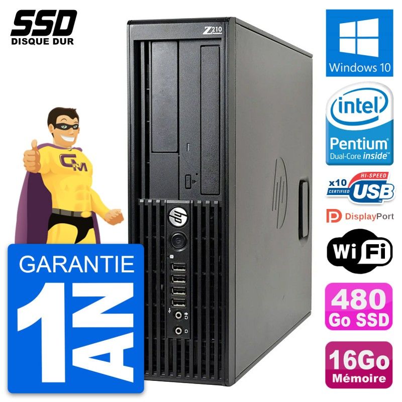 HP WorkStation Z210 SFF - Intel Pentium G630, 16GB RAM, 480GB SSD, Windows 10, Wifi