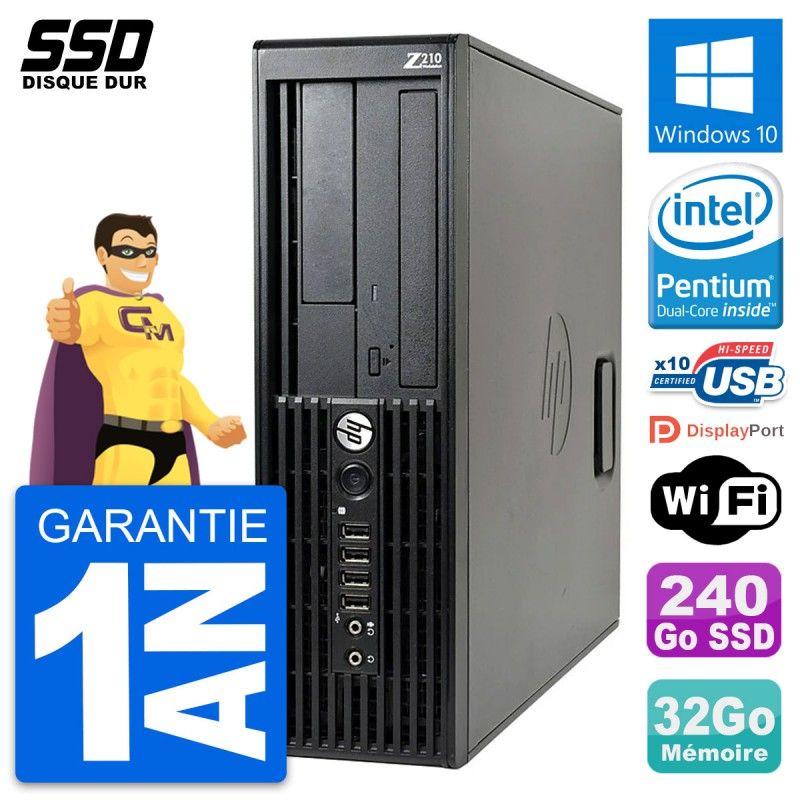 HP WorkStation Z210 SFF - Intel Pentium G630, 32GB RAM, 240GB SSD, Windows 10, WiFi