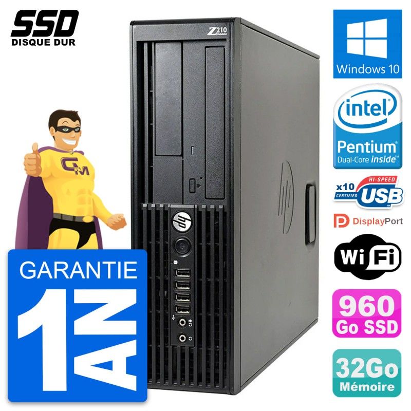 Estación de trabajo HP Z210 SFF - Intel Pentium G630, 32GB de RAM, 960GB SSD, Windows 10, Wifi