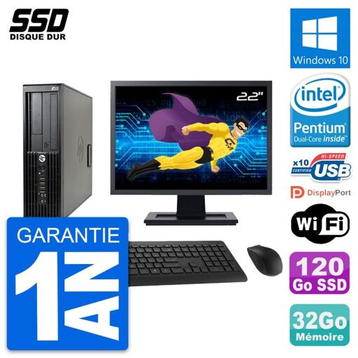 Computadora de escritorio HP Z210 SFF | Pantalla de 22'' | Procesador Intel Pentium G630 | 32GB de RAM | SSD de 120GB | Windows 10 | WiFi