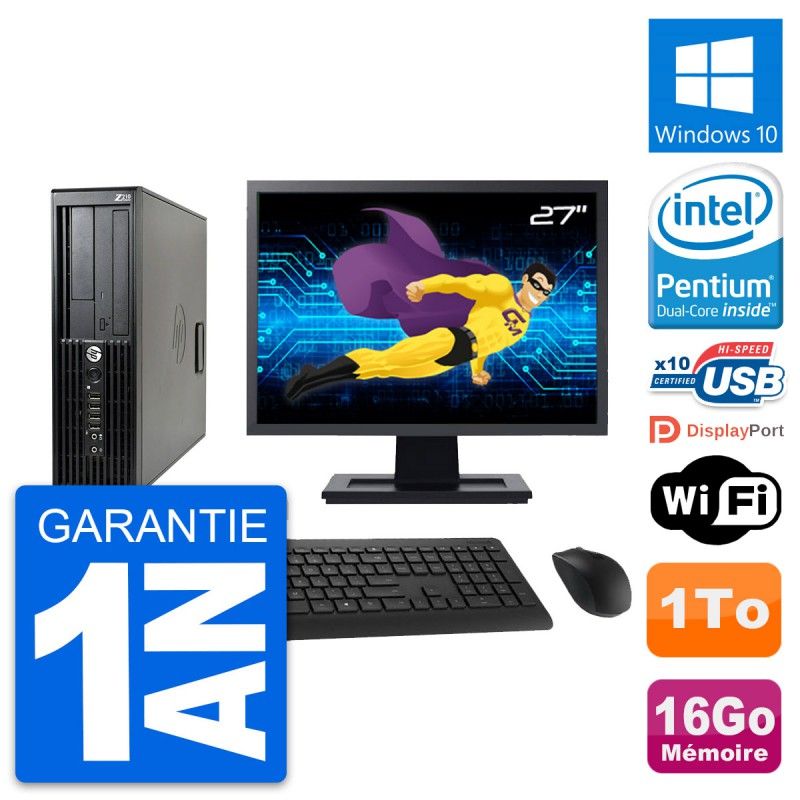 HP Z210 SFF Desktop Computer - 27" Screen, Intel Pentium G630, 16GB RAM, 1TB Storage, Windows 10, WiFi