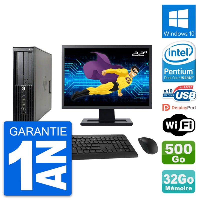HP Z210 SFF Desktop Computer - 22" Screen, Intel G630, 32GB RAM, 500GB HDD, Windows 10, WiFi