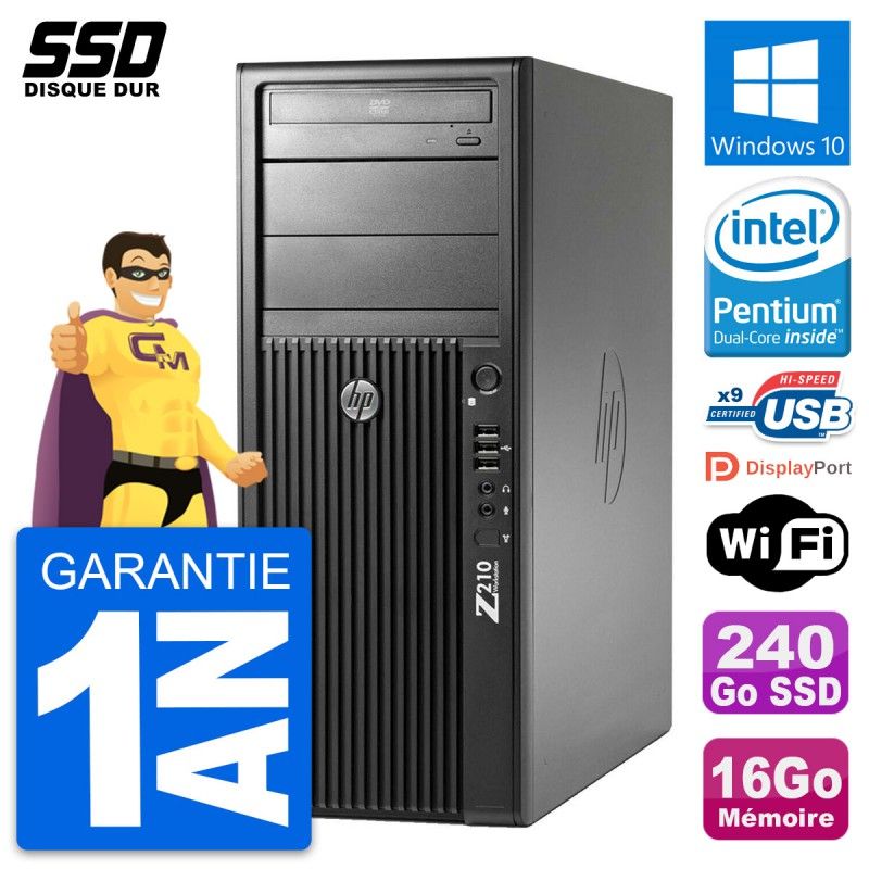 Estación de trabajo HP Z210 PC - Procesador Intel Pentium G630, 16GB RAM, 240GB SSD, Windows 10, WiFi