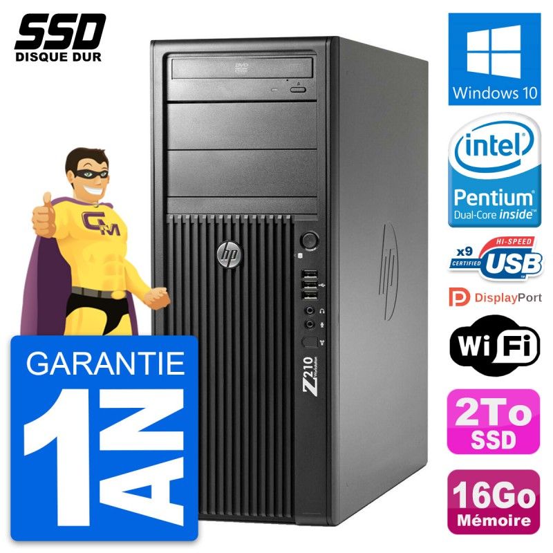 HP WorkStation Z210 PC - Intel Pentium G630, 16GB RAM, 2TB SSD, Windows 10, Wi-Fi