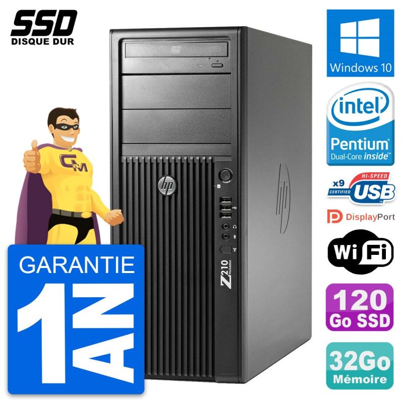 HP WorkStation Z210 PC - Intel Pentium G630, 32GB RAM, 120GB SSD, Windows 10, WiFi
