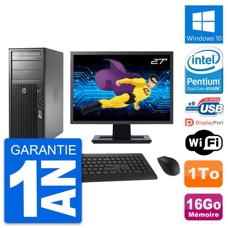 HP Z210 Workstation PC - 27" Screen, Intel G630, 16GB RAM, 1TB HDD, Windows 10, WiFi