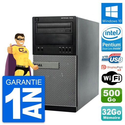 PC de escritorio Dell Optiplex 7010 - Procesador Intel Pentium G2020, 32GB de RAM, Disco duro de 500GB, Windows 10, WiFi