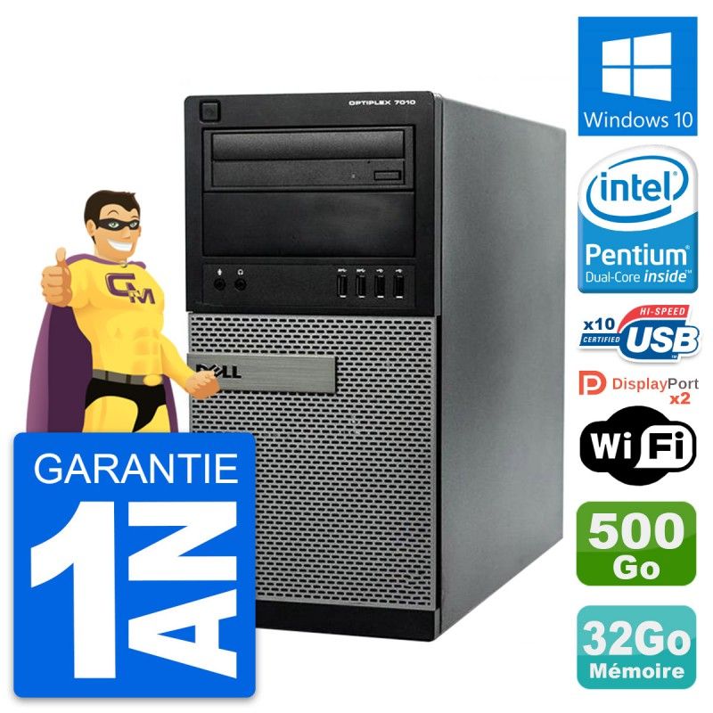 Dell Optiplex 7010 Desktop PC - Intel Pentium G2020, 32GB RAM, 500GB Hard Drive, Windows 10, WiFi