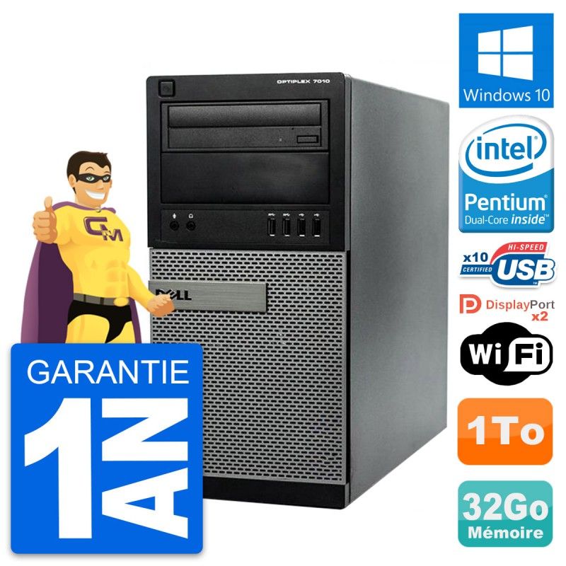 Dell Optiplex 7010 Desktop Computer - Intel Pentium G2020, 32GB RAM, 1TB HDD, Windows 10, WiFi