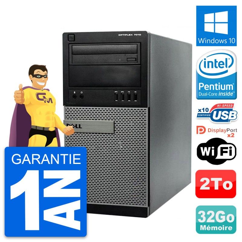 Dell Optiplex 7010 Desktop Computer, Intel Pentium G2020, 32GB RAM, 2TB Hard Drive, Windows 10, WiFi