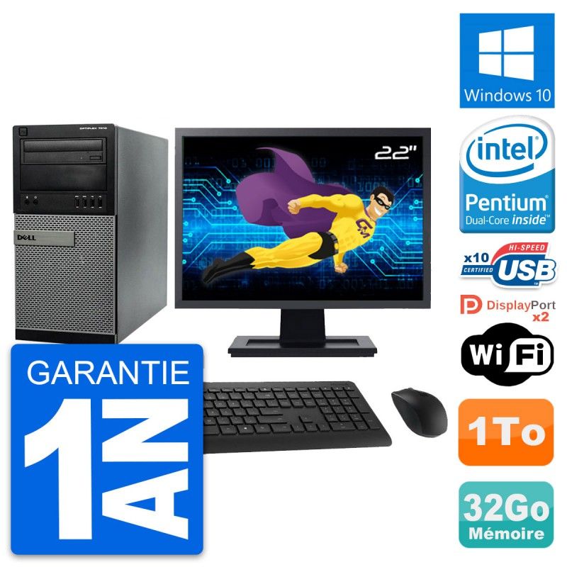 Dell Optiplex 7010 Desktop PC - 22" Screen, Intel G2020, 32GB RAM, 1TB HDD, Windows 10, Wifi