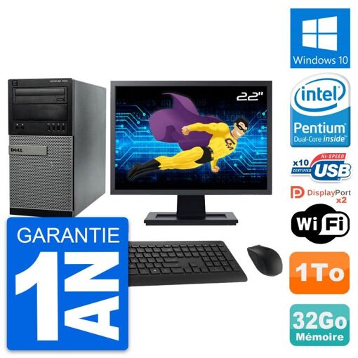 PC de escritorio Dell Optiplex 7010 - Pantalla de 22', Intel G2020, 32GB RAM, 1TB HDD, Windows 10, Wifi