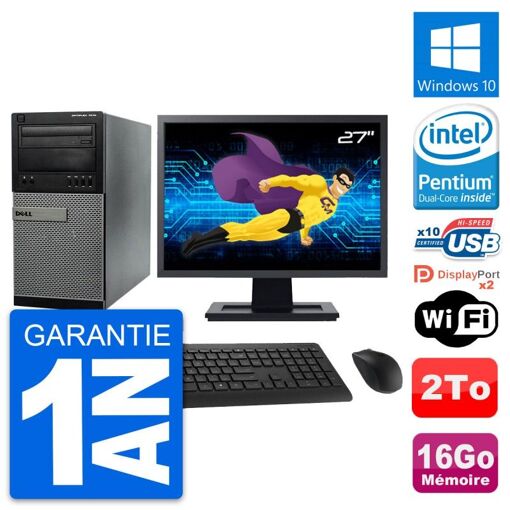 Dell Optiplex 7010 Desktop PC - 27" Screen, Intel Pentium G2020, 16GB RAM, 2TB Hard Drive, Windows 10