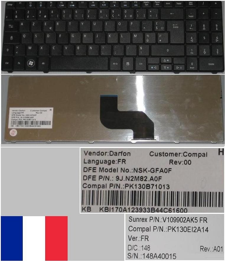 Packard Bell French Keyboard Black for Acer eMachines E525