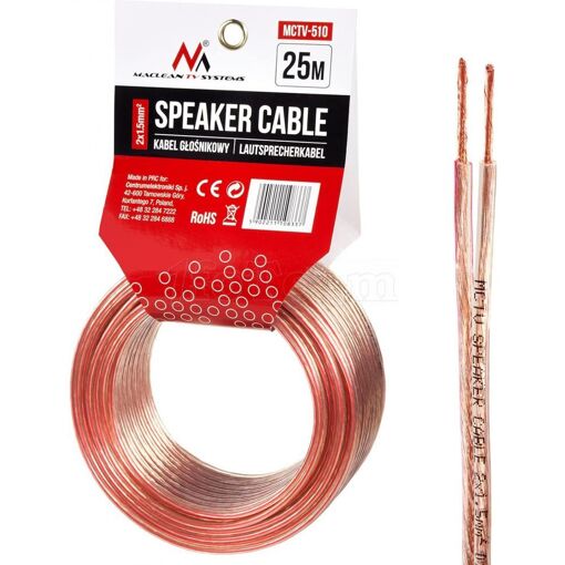 Maclean Energy Speaker Cable Reel, 2x1.5mm², 25m (Transparent)
