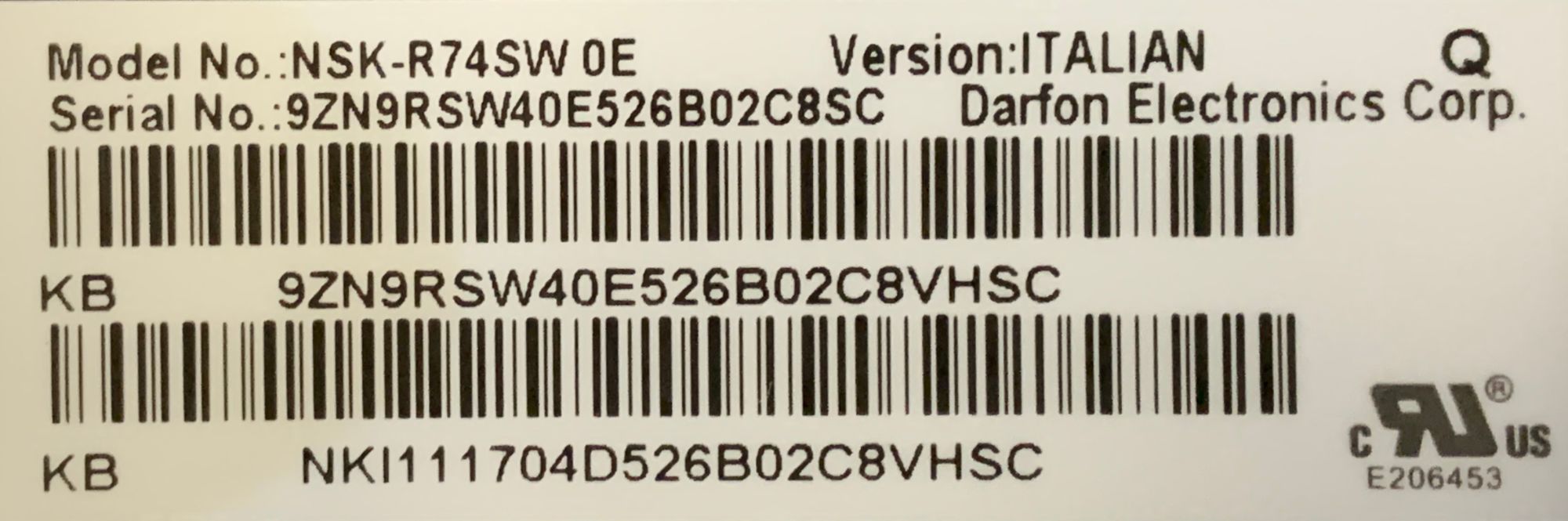 Acer Aspire ES1-331 Italian Qwerty Keyboard