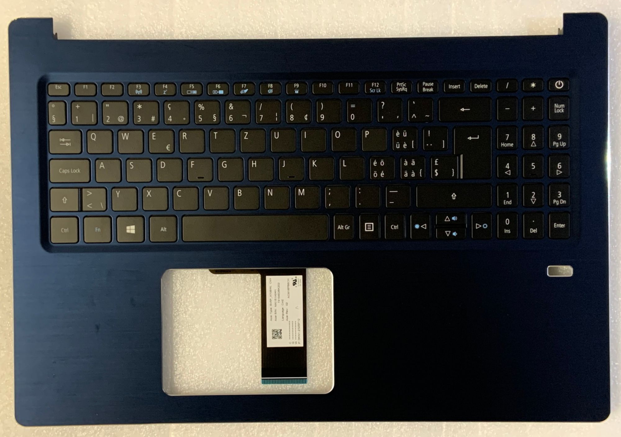 Acer Swift SF315-51 Keyboard, Swiss-German QWERTY, Blue Backlit