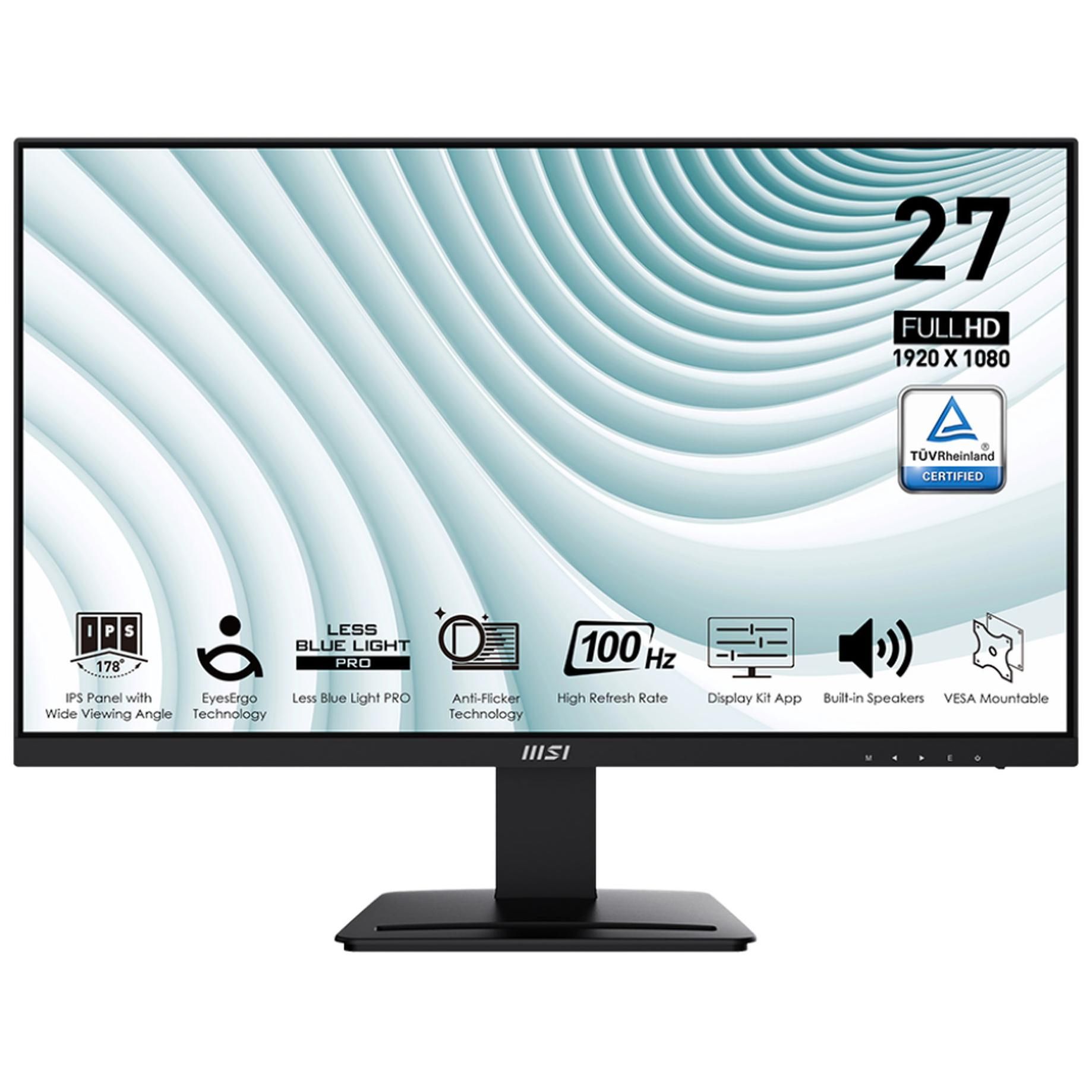 MSI PRO MP273A - Monitor LCD de 27 pulgadas - Full HD 1920 x 1080 (16:9) a 100 Hz - IPS - Negro