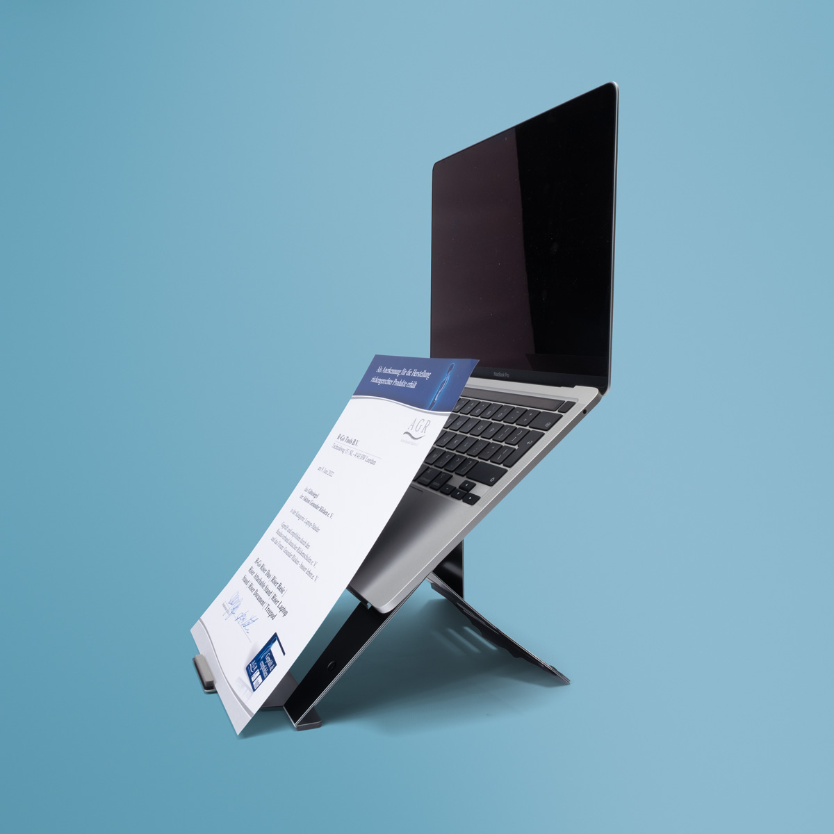 R-Go Tools Laptop Stand, Ergonomic, Foldable and Adjustable with Document Holder, Black
