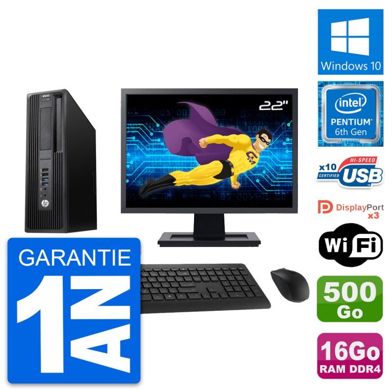 HP Z240 SFF Desktop Computer - 22" Screen, Intel G4400, 16GB RAM, 500GB HDD, Windows 10, WiFi