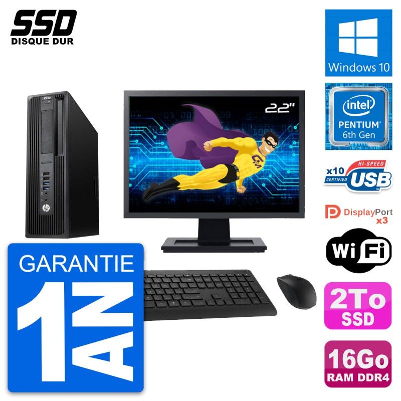 HP WorkStation Z240 SFF PC - 22" Screen, Intel G4400, 16GB RAM, 2TB SSD, Windows 10, Wifi