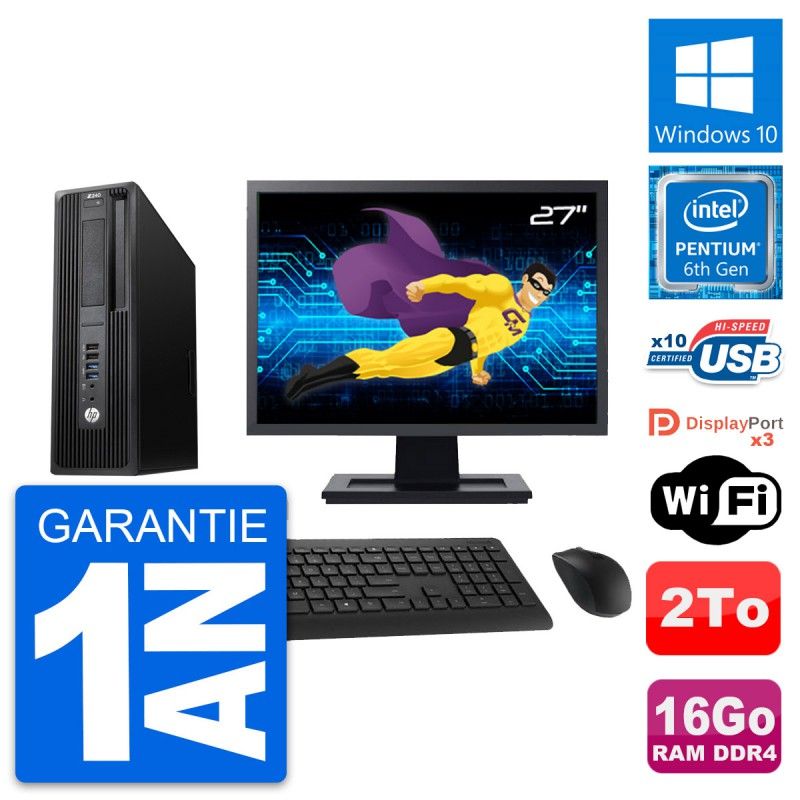HP Z240 SFF Desktop Computer - 27" Screen, Intel Pentium G4400, 16GB RAM, 2TB HDD, Windows 10, WiFi