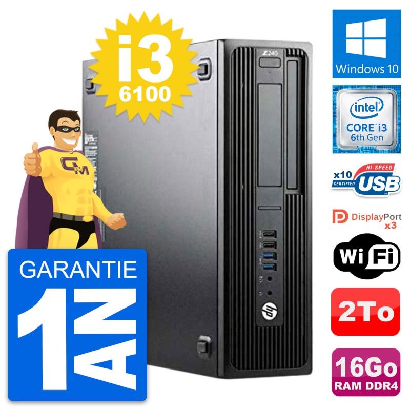HP WorkStation Z240 SFF - Intel Core i3-6100, 16GB RAM, 2TB HDD, Windows 10, WiFi