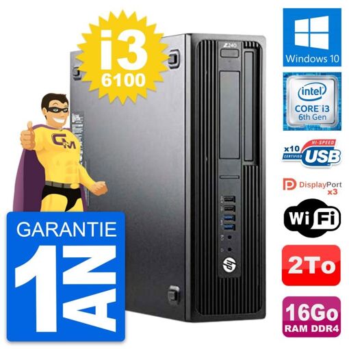 Estación de trabajo HP Z240 SFF - Procesador Intel Core i3-6100, 16 GB de RAM, 2 TB HDD, Windows 10, WiFi