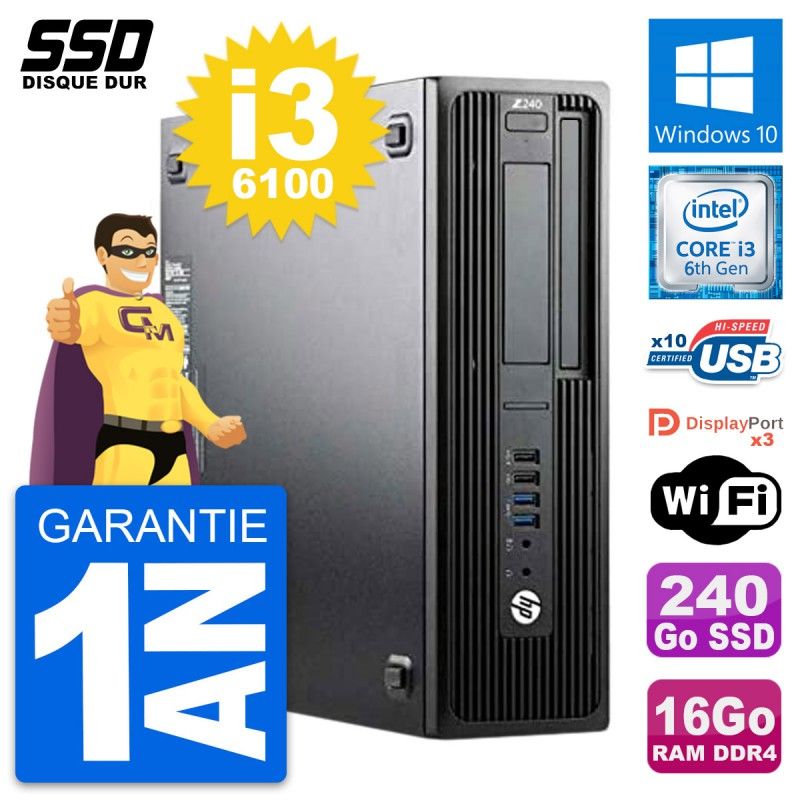HP WorkStation Z240 SFF - Intel Core i3-6100, 16GB RAM, 240GB SSD, Windows 10, WiFi
