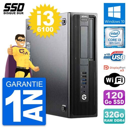 Estación de trabajo HP Z240 SFF - Intel Core i3-6100, 32GB de RAM, 120GB SSD, Windows 10, Wifi