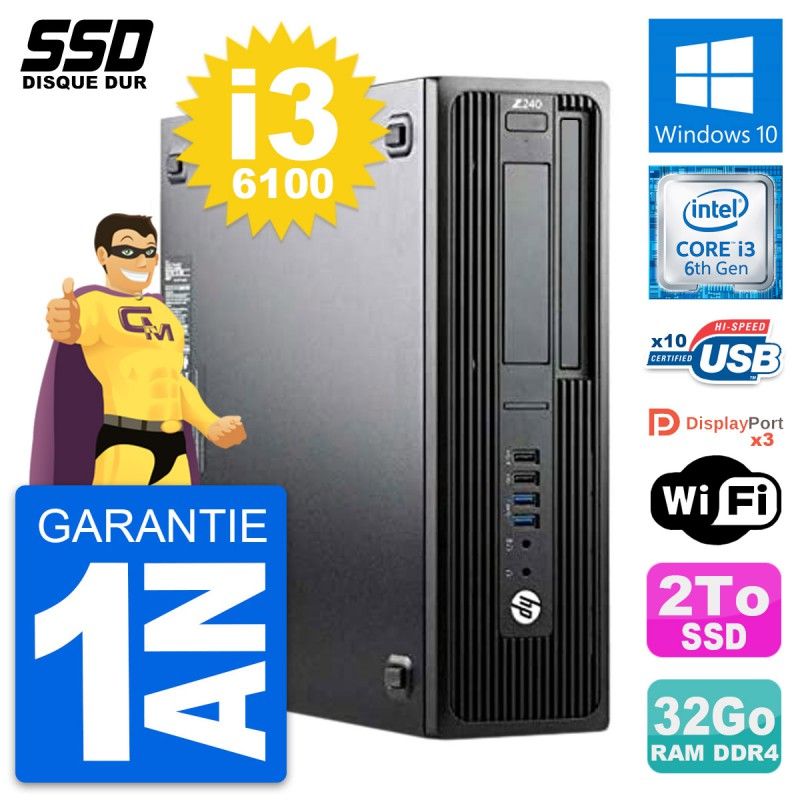 HP WorkStation Z240 SFF - Intel Core i3-6100, 32GB RAM, 2TB SSD, Windows 10, WiFi